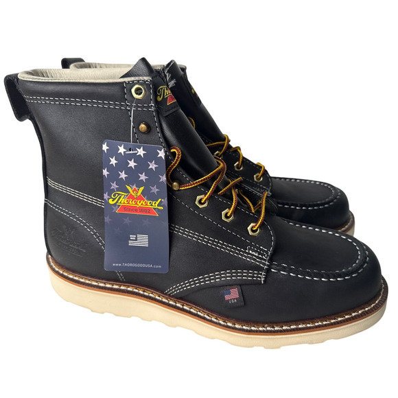 Thorogood Work Boots American 6" Men's 10.5D Moc Soft Toe Black Leather 814-6201 - Picture 1 of 11